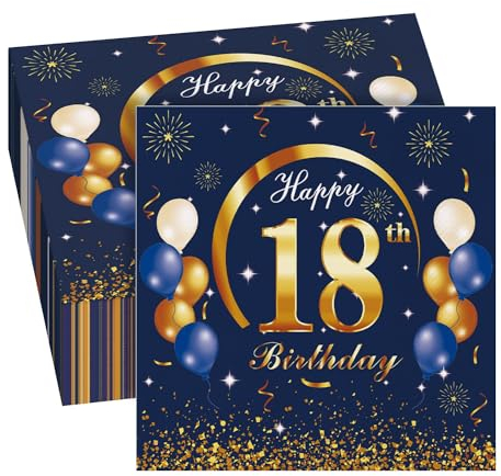 GROVBLE Servietten 18 Geburtstag 40 Stück Blau Servietten 18. Geburtstag Junge Deko,Happy Birthday Geburtstagsservietten,18 Geburtstag Mädchen Junge Jubiläum Servietten,33 x 33cm (18 Jahre alt)