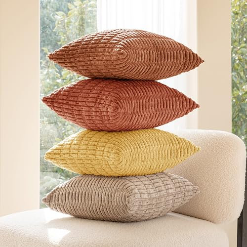 Softalker Herbst Kissenbezug 40x40 cm Orange Gelb Cord 4er Set Kissenbezüge Kissenhüllen Kissen Fall Sofakissen Dekokissen Couchkissen Deko für Sofa Wohnzimmer flauschig Cushion Cover Pillow Cover