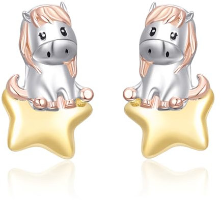 PARYFO Winzig Pferd Ohrringe für Kinder Sterling Silber 925 Mädchen Kinder Ohrstecker mit Little Star, Winzig Pferd Schmuck Geburtstag Geschenke für Frauen Tochter