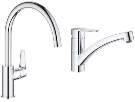 GROHE Mitigeur monocommande évier de cuisine Start Curve, chromé, 31554001 (Import Allemagne) & StartEco Mitigeur Monocommande Evier, Robinet Cuisine, Bec Bas, Rotation 140°, Mousseur