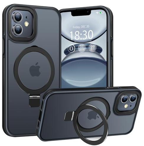 BENTIACC Handyhülle iPhone 11 Hülle, mit Unsichtbarer Ständer, mit Mag-Safe, Militärschutz, [Transluzente Matte] Anti-Fingerabdruck hülle iPhone 11 6,1 Zoll(Schwarz)