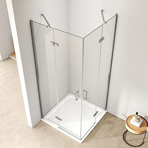 EMKE Duschkabine 75x90 cm Eckeinstieg Pendeltür mit Seitenwand, Duschabtrennung Duschtür Falttür Faltbar Drehfalttür Eckeinstieg Duschkabinen, 5mm Duschwand Glas Faltdusche Höhe 195 cm