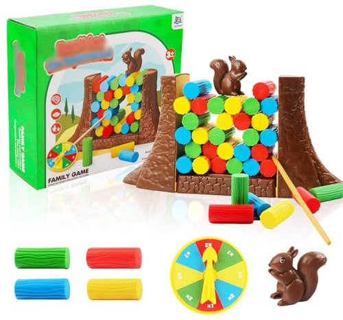 Hölzern Turm Stapelspiel, Eichhörnchen Stapelturm Spiel, Eichhörnchen Stapelturm Brettspiel, Geschicklichkeitsspiel, für Kinder ab 3 Jahren