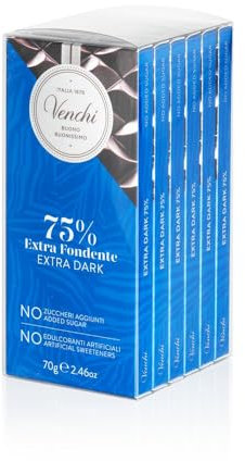 Venchi - Kit de 6 Tablettes Extra Noir, 420 g - NO Added Sugar - Sans Édulcorants Artificiels - Sans Gluten - Végétalien - Idée Cadeau