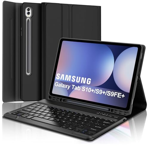 Funda con Teclado para Samsung Galaxy Tab S10+ 12.4 2024, Teclado Bluetooth Desmontable Inalámbrico con Funda y Portalápices para Samsung Galaxy Tab S10 Plus/S9 Plus/S9 FE+ 12.4 Pulgadas, Negro