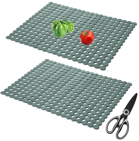 Spülbeckeneinlage, 2 Stück Spülbeckenmatte, 30 x 40 cm Spülmatte, PET Zuschneidbar Spülbeckeneinlage, Abtropfmatte, Blanco Spüle Zubehör, Mit Schere, Für Keramik/Edelstahl Spülen (Grün Transluzent)