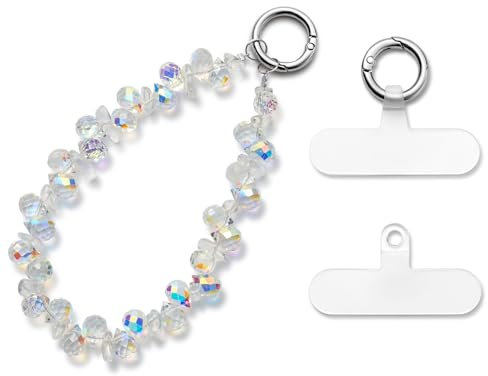 MORSUNBELA Chaîne de téléphone portable courte blanche pailletée avec perles