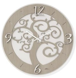 Generico Orologio da parete d.50 cm moderno in legno rovere chiaro bianco con decoro taglio laser albero della vita AB006