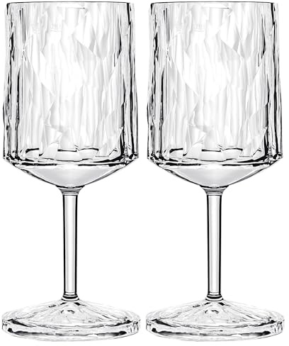 Koziol Superglas Club No. 9, 2 Stück, 200 ml, Weinglas mit Stiel aus kristallklarem Kunststoff, luxuriös, unzerbrechlich, wiederverwendbar, Party, Camping, 2er Set (luxury light grey)