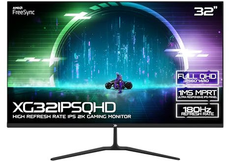 𝗫= 32 Inch Gaming Monitor • 1440p • 180Hz • 1ms • QHD IPS • G-Sync/FreeSync • HDMI, Display Port • Tilt Adjust (XG32IPSQHD | Black)