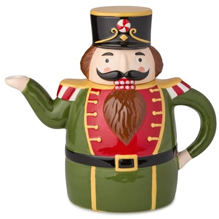 Nussknacker-Parade Keramik-Teekanne mit 3D-Weihnachtsmann-Design, festlich geformt, mit Zuckerstangengriff, skurrile Weihnachts-Küchendekoration, 800 ml