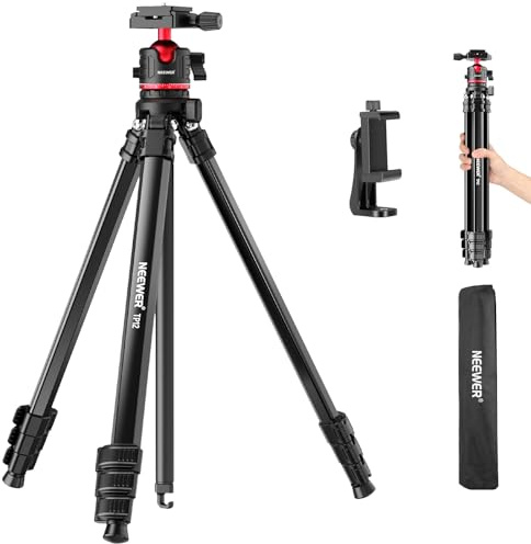 NEEWER Basics 169cm Reisestativ für Kamera, leichtes DSLR Stativ mit Kugelkopf, Arca Typ Schnellwechselplatte, Handyhalterung kompatibel mit iPhone Videoaufzeichnung, maximale Belastung 11lb, TP12