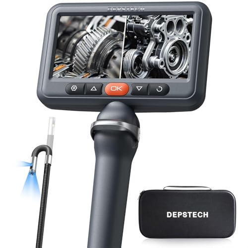 DEPSTECH 5 IPS 210° Drehbar Dual Lens Endoskopkamera mit Licht, 32GB Karte | 5 IPS Inspektionskamera, 1,5m Schwanenhals Endoskopkamera Beweglicher Kopf, 7 LEDs, Foto & Video, IP67 Wasserdichtes