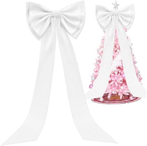 Decorazione Fiocco Gigante, 18, 5x74, 8 Fiocco Albero di Natale Decorazione da Parete Sfondo Cravatta a Nastro per Matrimonio Natale Festa di Compleanno, Bianco