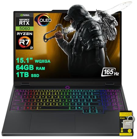 Lenovo Legion 5 AI-Powered Gaming AI PC Laptop 15.1 WQXGA 2560x1600 OLED 165Hz AMD Octa-core Ryzen 7 260 64GB RAM 1TB SSD GeForce RTX 5060 DLSS4 (Up to 572 AI Tops) Harman Win11 ICP Hub w/Copilot AI