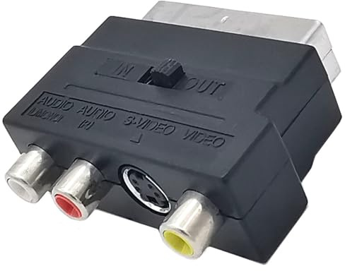 21 PIN to 3 RCA female adapter with on/off button for SCART conversion. SCART converter for connecting satellite video recorders, etc