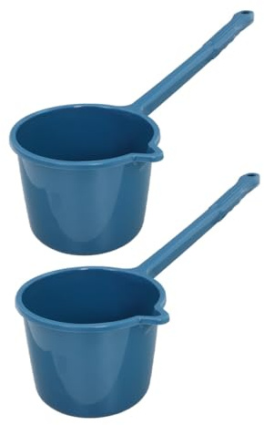 TOPPERFUN Louche à Eau en Plastique Bleue avec Bec Verseur Anti-éclaboussures, Manche Long Ergonomique, Lot de 2 Pièces, Cuisine, Salle de Bain, Ustensile Polyvalent et Facile à Nettoyer