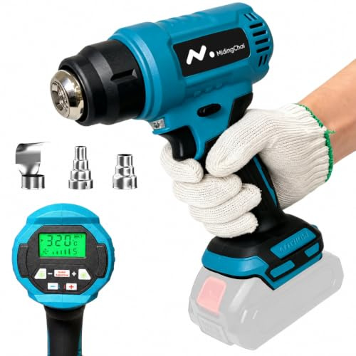 Akku Heißluftfön für Makita 18V, Heißluftpistole mit 3 Düsen, 60-540 °C | Heißluftfön Akku mit LCD-Digitalanzeige, Schnell Aufheizende, für Basteln, Schrumpfschläuche, Autofenstertönung, ohne Akku