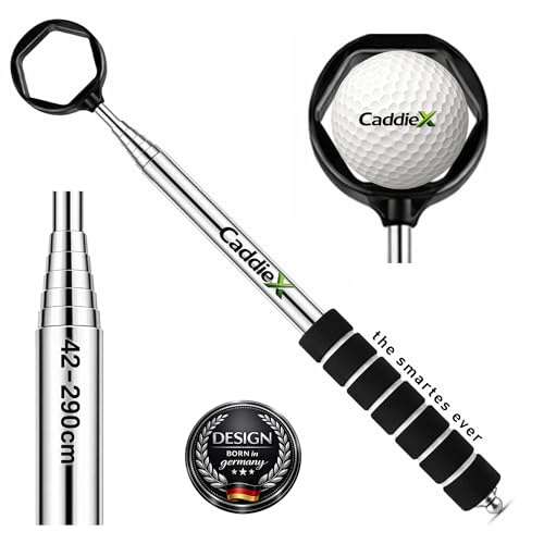CaddieX Golf Ballrückholer Edelstahl 42–290 cm – Teleskop Golfangel mit 6-Kant Greifsystem – Ausziehbare Golfball Angel – Golf Ball Retriever – Golf Zubehör