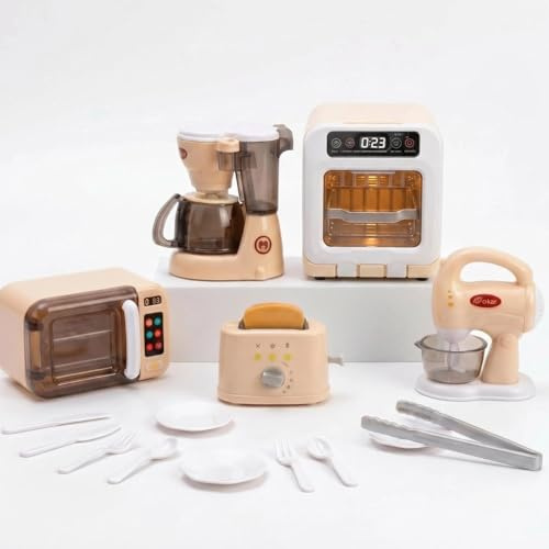 Play Kitchen Accessories 17 PCS Set, Kids Kitchen Toy Set with Toy Coffee Machine, Mixer, Toaster & Kettle, Pretend Play Kitchen Appliances for Toddlers, Educational Gift for Girls Boys