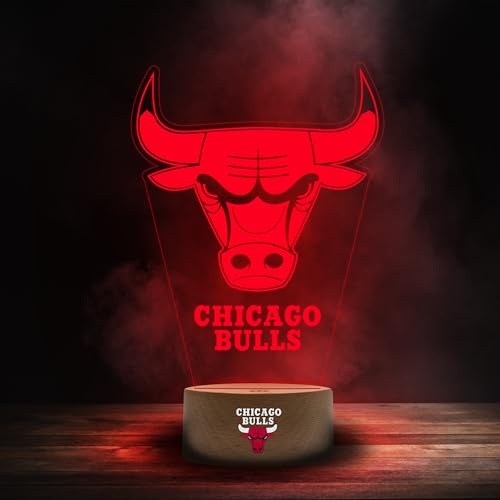 The Great Branding Company Chicago Bulls NBA Multi Color LED Leuchtaufsteller mit Team Logo, Acrylschild, ca. 20 cm x 16 cm