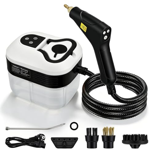 4.5BAR Dampfreiniger Handgerät, 2500W Hochdruck-Steam Cleaner mit 1800ml Wassertank, 15 Sekunden Schnellaufheizung, 6-stufig Verstellbar, für Küche Bad Auto Boden Polster – Chemiefrei & Sterilisiert