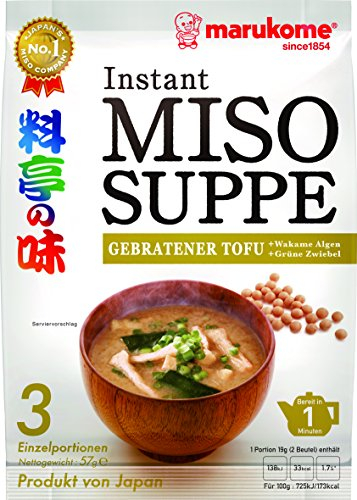 Marukome Instant Miso-Suppe (aus Japan, mit gebratenem Tofu, MSG frei, schnelle Zubereitung), 5er Vorteilspack 57 g