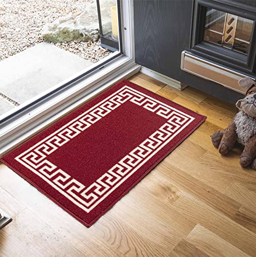 Havana Washable Non-Slip Kitchen Floor Mat, Greek Key, Red/White, 67x120cm