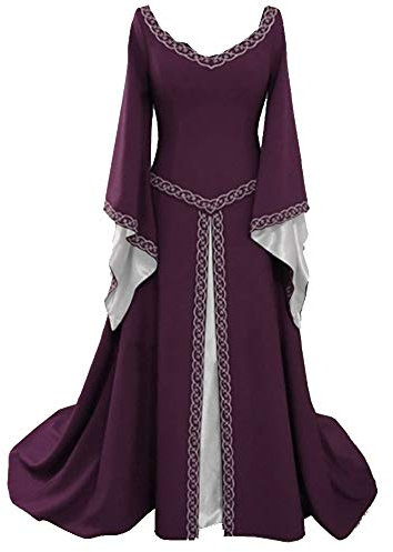 Donna Medievale Lungo Abito Costume Partito Vestito Cosplay vestibilità Slim Viola M