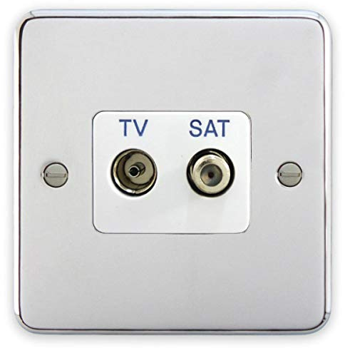Deta 1942CHW TV/F Type Satellite Socket Polished Chrome/White Insert