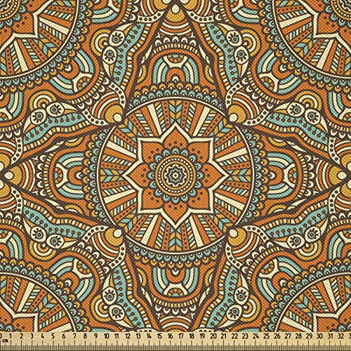 ABAKUHAUS traditionell Stoff als Meterware, Boho Marokkanischer Stern, Seidiger Satin Stoff Zum benähen von Heimtextilien, 2M (148x200cm), Bernstein Türkis