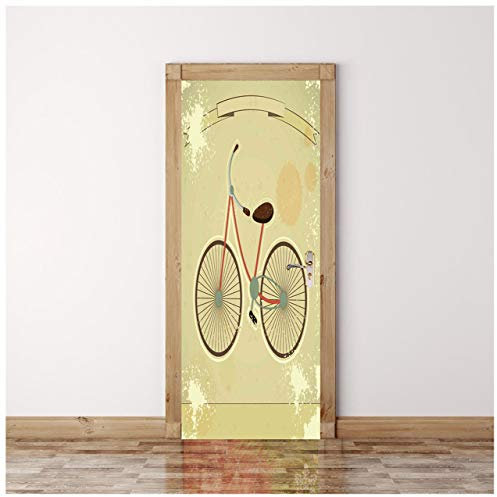 Bicicletta gialla Adesivi per porte adesivi camera da letto porta in legno ristrutturazione porta del bagno adesivi decorazione della casa poster adesivi porta moda 77 * 200cm
