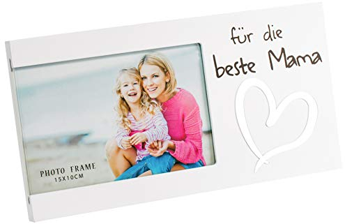 Brandsseller Bilderrahmen Fotorahmen - für die Beste Mama - mit Spiegelherz 25x13x1,5 cm Matt-Weiß