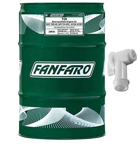 60 Liter Orignal FANFARO TDI 10W-40 API CH-4/SL Motoröl Engine Oil Öl inkl. Auslaufhahn SAE ACEA B3/A3 505.00/501.01