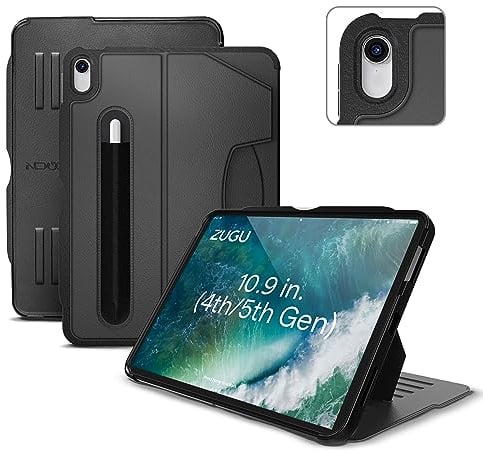 ZUGU CASE iPad Air 11 (M3 2025 / M2 2024) & iPad Air 5. / 4. Generation (2022/2020) 10.9 Zoll schlanke Schutzhülle 8 Winkel-Ständer magnetisch, Aufladen iPad Stiftes Auto Sleep/Wake UP [ Schwarz ]