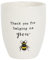 Charming Thank You For Helping Me Grow Ceramic Plant Pot - 13cm x 11cm (1 Pc.) - Adorable Bee Illustration, Sweet Appreciation Text - Perfect for Gifting to Teachers or Brightening Someone's Day