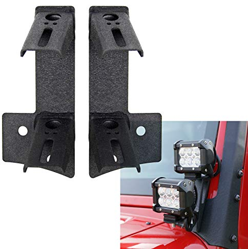 RIGIDON 2 Pièces support de lampe de travail led, Conception à double lumière, Supports de pare-brise supérieurs - Kit de support de fixation de montant A pour montant pour 07-17 Wrangler JK