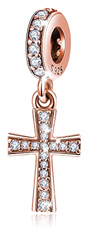 Eusense Charm Kreuz Rosé Gold, Bead Charms Kreuz Silber 925 Passen für Pandora Europäisch Armband Kette