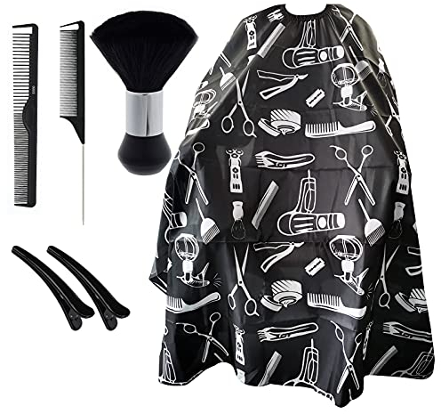 6 Stück Professioneller extra langer Haarschneideumhang mit Hals-Staubwedel, 140 x 160 cm Salon-Haarschnitt-Schürze, Haarkamm und Clips, Friseurumhang, wasser- und schmutzabweisend