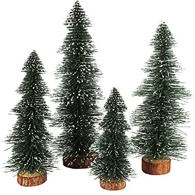 HJHIWE 4 Pcs Large Artificial Christmas Sisal Bottle Brush Trees, Christmas Snow Frost Pine Tree Ornaments, Winter Christmas Tabletop Trees for Home Party Office Holiday Decor