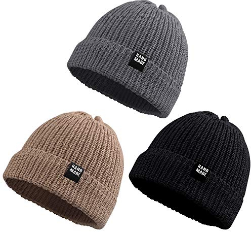 Pesaat Baby Mütze Jungen Strickmütze Weiche Baumwolle Mädchen Hut Kinder Schlupfmütze Warme Wintermütze 0-5 Jahren Winter,Herbst (6-24Monate, Schwarz + Dunkelgrau + Kastanie)