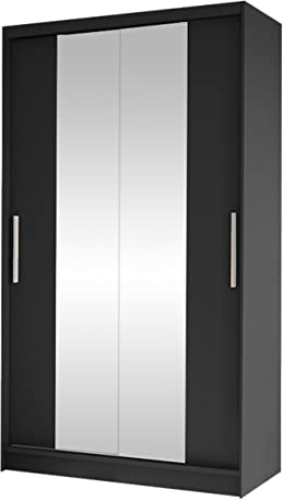 Mirjan24 Kleiderschrank Margite II mit 2 Spiegel, Kleiderstange und 5 Fächer, Schlafzimmerschrank, Flurschrank, Garderobenschrank, Dielenschrank, Schwebetürenschrank (schwarz)