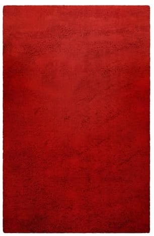 Homie Living Wuscheliger Hochflor Wollteppich für Wohnzimmer, Schlafzimmer und Kinderzimmer - Rossi (70 x 140 cm, rot)