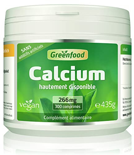 Greenfood Calcium, 266 mg, 300 comprimés - SANS additifs | Citrate de calcium de qualité, chélaté, pour les os, dents et muscles, haute biodisponibilité, testé en laboratoire, vegan