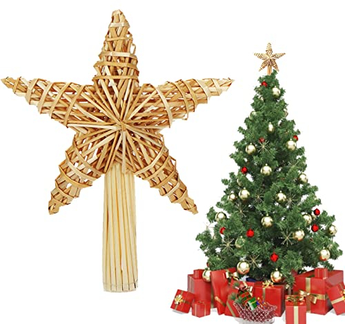 Weihnachtsbaum Stern Spitze, Weihnachtsbaumspitze Stern aus Stroh, Strohstern Christbaumspitze, Weihnachtsbaum Stern Spitze Baumspitze, Christbaumspitze als Weihnachtsbaumschmuck aus Stroh