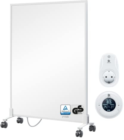 BR Bringer Infrarotheizung Standgerät - 450 Watt - Energiesparend - Mobile Elektroheizung mit Standfüßen auf Rollen, Thermostat und Fernbedienung - 5 Jahre Garantie, TÜV (weiß)