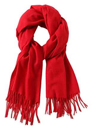 Kaschmir-Gefühl Schals für Damen, langer Fransen-Schal, Damen-Wickeltücher, Schals, rot, One size