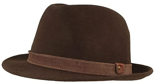 Breiter Trilby Knautschbar Filzhut schmale Krempe Wollfilz braun M 56-57