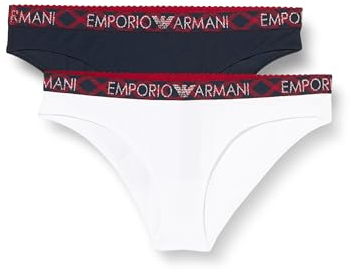Emporio Armani Damen Emporio Armani Women's 2-pack Tartan Christmas Cotton Briefs, Marine/White, XL EU