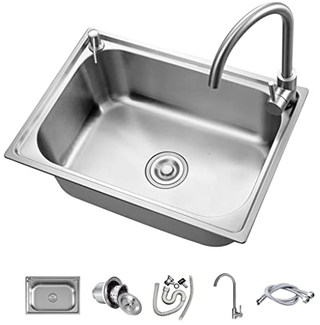 Lavabos Fregadero Cocina Encimera Acero Inoxidable, Fregadero Encimera, Fregadero De Lavavajillas Fregadero De Amoy Fregadero Integrado con Grifo (Color : Plata, Size : 50 * 40cm)